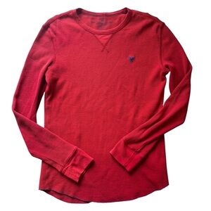 American Eagle Red Thermal Long Sleeve Waffle Knit Size XS Classic Fit Basic Tee